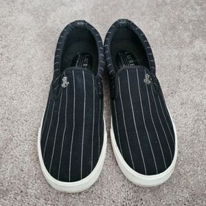 Ralph Lauren Womens Slip-On Pinstripe Canvas Sneakers